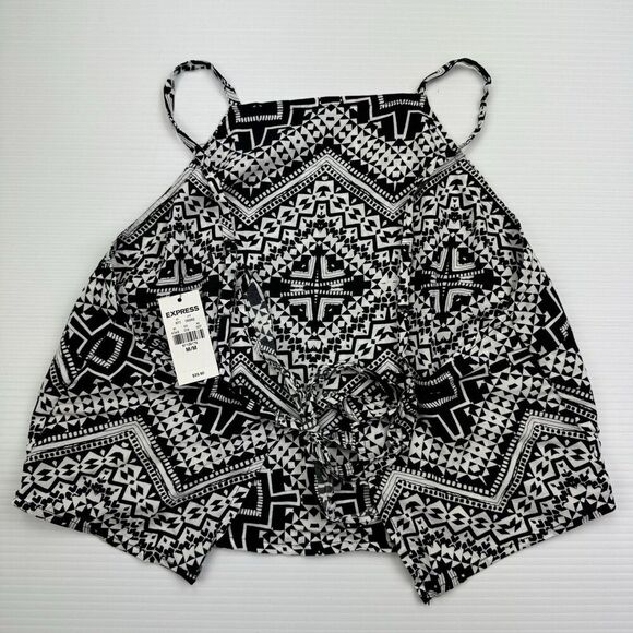 Express Tie Back Cropped Halter Tank Top Chevron Black White Size Medium Boho - Picture 4 of 9